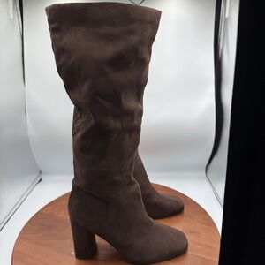 EXPRESS Slouchy Knee High Block Heel Boots in Brown Faux Suede Women's Size 7